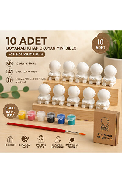 EnucuzEnhızlı 10 Adet Boyanabilir Kitap Okuyan Mini Biblo Seti – 6 Renk Boya ...
