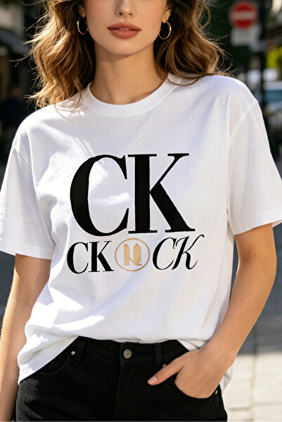 Fleck قمصان نسائية بطباعة شعار CK، تي شيرت كاجوال بأسلوب الشارع، قميص أبيض بر...