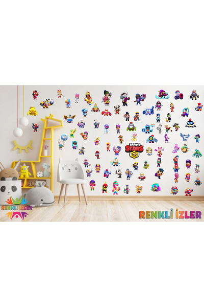 Renkli İzler Brawl Stars 2026 Güncel Tüm Karakterler Sticker Cam Duvar Etiket