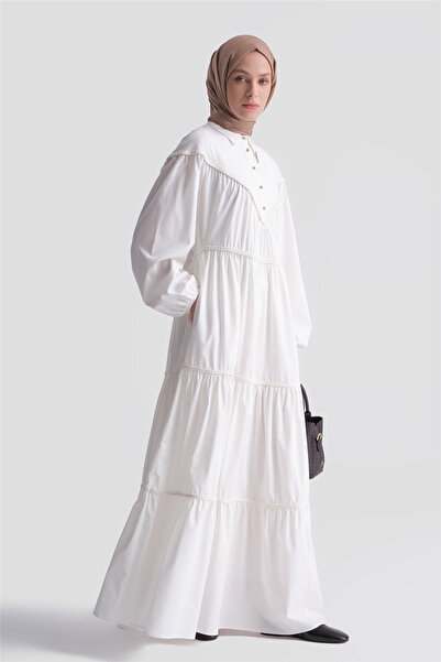 Armine Oversize Katlı Poplin Elbise Ekru