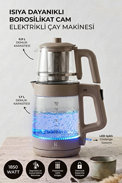 Kitchen Life Demzade Isıya Dayanıklı Borosilikat Cam Elektrikli Alt 1,7 LT Üs...