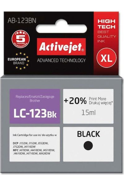Active Συμβατό μελάνι για εκτυπωτές inkjet Brother LC123BK/LC121BK 15ml Μαύρο