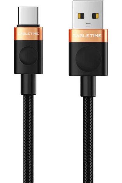 Cabletime Πλεκτό Καλώδιο USB 2.0 USB-C Αρσενικό - USB-A Μαύρο 1μ CT-AMCM2A-AOB1
