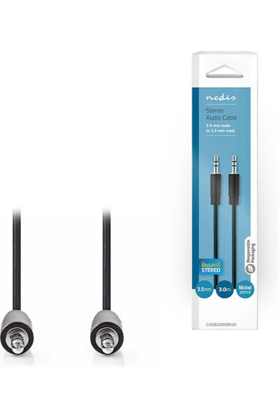 Nedis Καλώδιο Ήχου 3.5mm Αρσενικό - 3.5mm Αρσενικό, Ασημί, 3μ με επιχρυσωμένα...