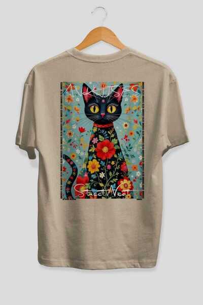 Ankhises Μπλουζάκι  "81 Cats for Cat Lovers " με στάμπα, μπεζ, oversized, 100...