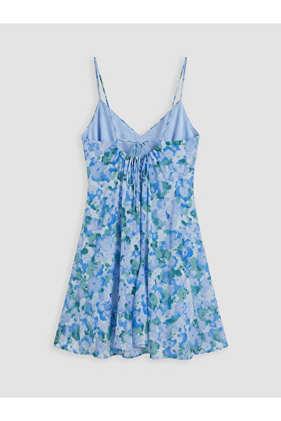 LC Waikiki Blue V-Neck Floral String Strap Mini Dress
