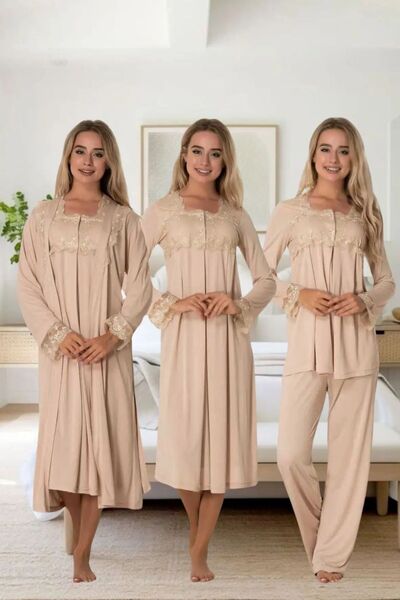 venera Elegant Lace 4-Piece Maternity Pajamas Nightgown Dressing Gown Shootin...