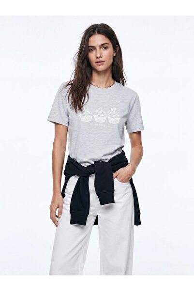 Ltb Cupcake Printed Gray T-Shirt