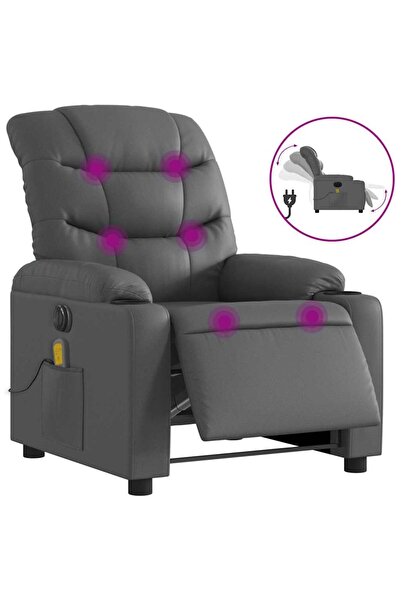 vidaxl Fotoliu de masaj electric rabatabil, gri, piele ecologică