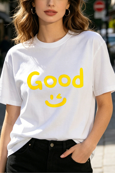 Fleck قمصان نسائية بطباعة جرافيك Good Smile، تصميم فضفاض غير رسمي للصيف، بالل...
