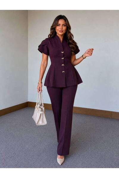 D'RECCY Vestă cu 4 nasturi pentru femei, pantaloni, costum elegant cu blazer