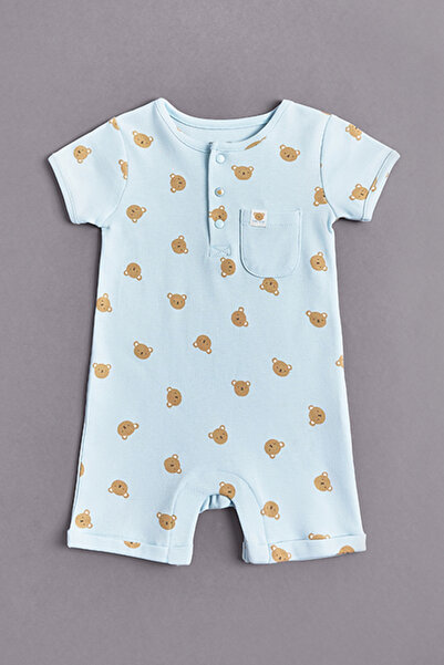 R&B Printed Rompers with Crew Neck and Short Sleeves