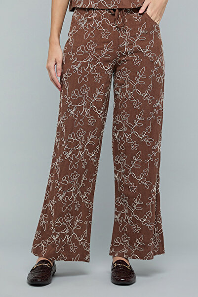 R&B Embroidered Wide Leg Pants with Drawstring Waist