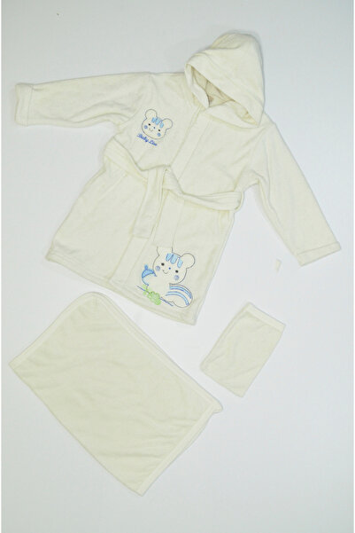 Baby Slon Kids Clup Havlu 3 parçalı Sincap nakışlı baş kurulama havlulu (Silg...