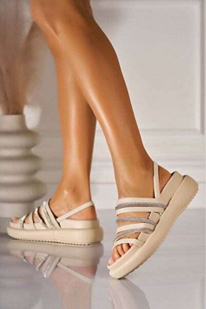 Joana Women's Beige Textile Platform Sandals 39