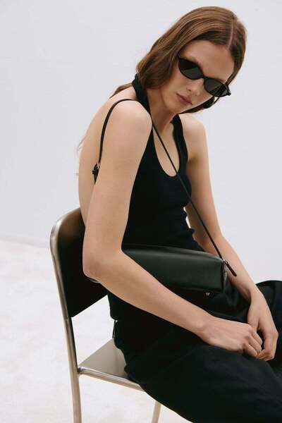 Suud Collection Black Estel Halter Draped Knitwear Blouse
