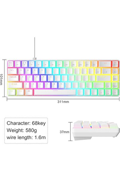 MageGee Portable 60% Gaming Mechanical Keyboard, Minimalist MK-Box RGB Pudding Keycaps Backlit Compact 68 Keys Wired Office Keyboard with Red Switch for Windows Laptop PC Mac Convenient(White)
