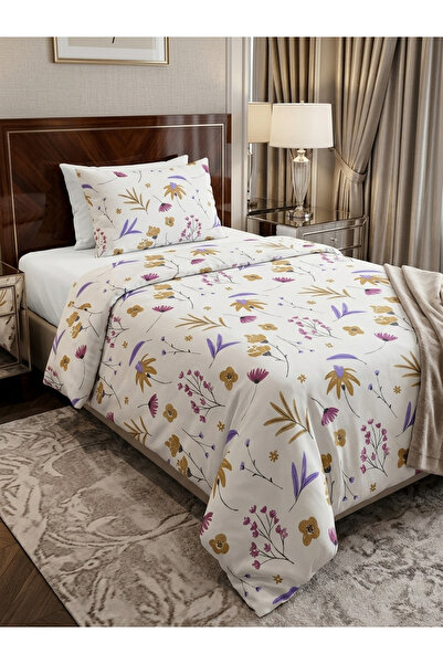 MORRİVAL Single Flowered Duvet Cover Set, 2 Pieces Duvet Cover + Pillowcase