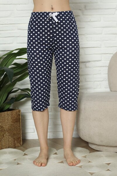 Serena Women's 3/4 pajama pants, navy blue, polka dot print