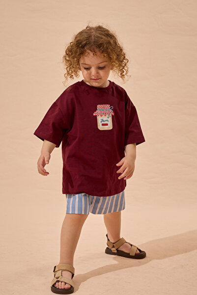 Fahhar Kids تي شيرت قطني كبير الحجم بطباعة Jam بلون البرقوق