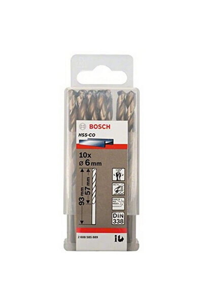 Bosch Top Bottom Set of 10 HSS-CO metal drill bits, 6 x 57 x 93 mm, cylindric...