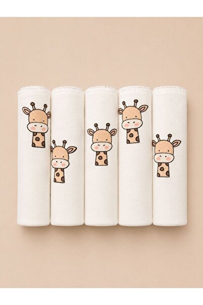 OMIYA BABY 5'li Ağız Mendili Giraffe Desenli 25x25 cm %100 Pamuk Yumuşak Doku...