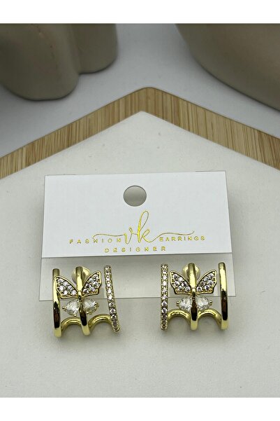 BİJU YILMAZ 26Vipk12 -Vip Butterfly Detailed Stoned Gold Earrings