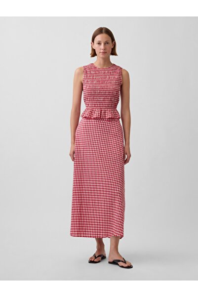 GAP Kadın Kırmızı Gingham Maxi Etek