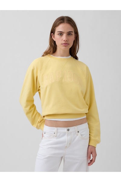 GAP Kadın Sarı Fransız Havlu Kumaş Raglan Logo Sweatshirt