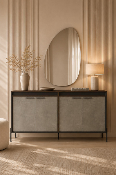 The Voguemaxima Verona 4 Kapaklı Metal Ayaklı Konsol 184x44,5x91,6 cm Kahve B...