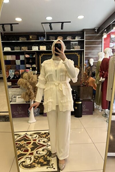 HÜMEYRA BUTİK Ruffled Kimono Triple Pant Set