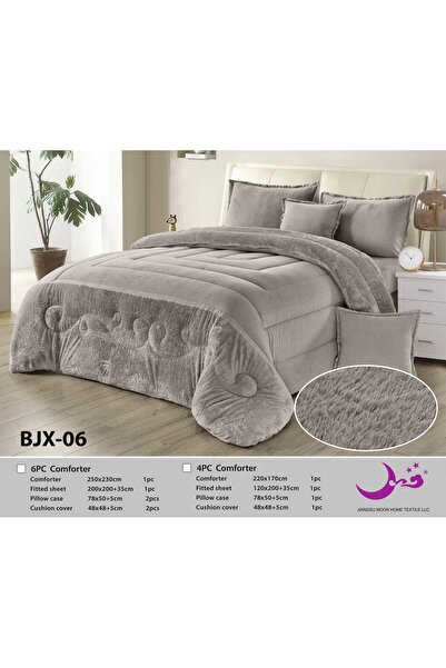 Moon Double Bed Winter Plain Fur Bedspread 6 Pieces - Plain Fur Winter Duvet ...