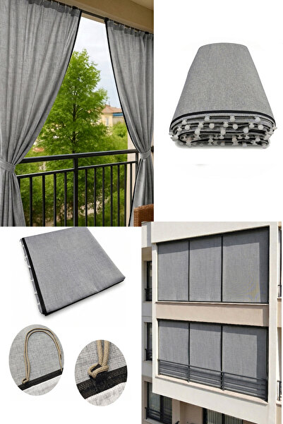 KAŞIKBEY Melanj Elegance Antrasit Gri Renk Üst Kornişli Balkon Perdesi Balkon Teraz Veranda Brandası Her Kombine Uygun Yeni Desen 1.sınıf Linen Look Perde