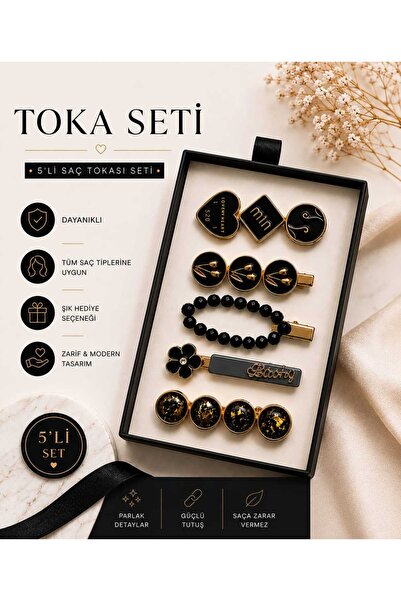 mdm style Gold Detailed 5-Piece Hair Clip Set