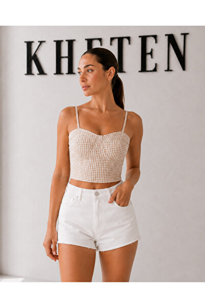 Kheten Betty Pötikare Desenli Askılı Korse Görünümlü Crop Büstiyer