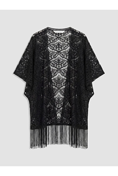 LC Waikiki Lcw Dream Black Lace Patterned Women's Kimono with Nevavm Difference