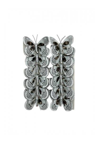 OEM Fluturi Decorativi Din Pene Argintii 12/Set