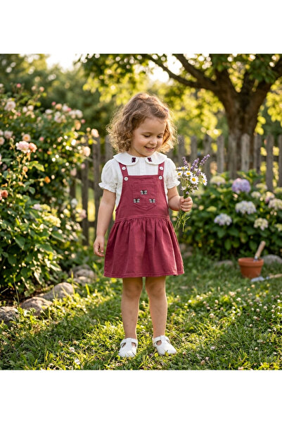 Aymini kids Момичешко дънково яке в син цвят и риза с къс ръкав с бродерия на...
