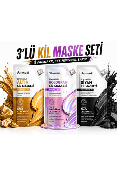 Dermokil 🔥 Gözeneklere Veda! 3’lü Efsane Kil Maske Seti – Altın, Hologram & ...