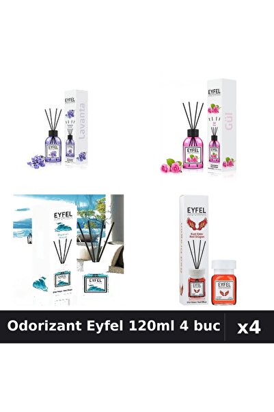 Eyfel Set 4 Odorizant Camera cu Betisoare 120ml - Lavanda, Trandafir, Ocean, ...