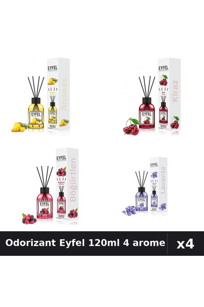 Eyfel Set 4 Odorizant Cameră Betisoare 120ml - Ananas, Cireșe, Fructe Pădure,...