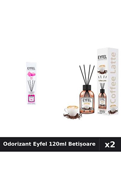 Eyfel Set 2 Odorizant Camera Betișoare 120ml - Bubble Gum, Cafea