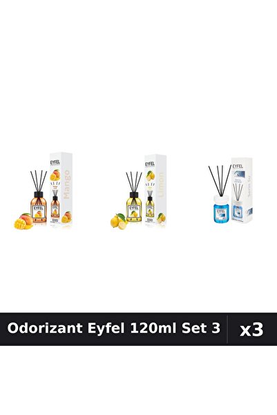 Eyfel Set 3 Odorizant Camera Betisoare 120ml - Mango, Lămâie, Cool Water