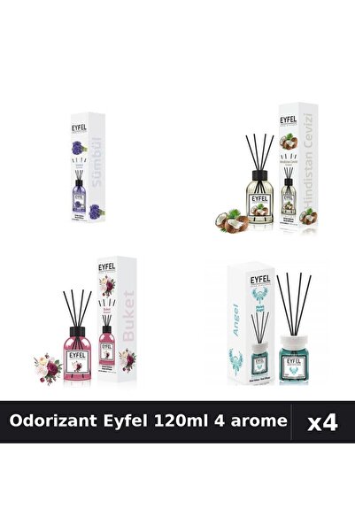 Eyfel Set 4 Odorizant Cameră Betișoare 120ml - Angel, Bouquet, Nucă Cocos, Za...