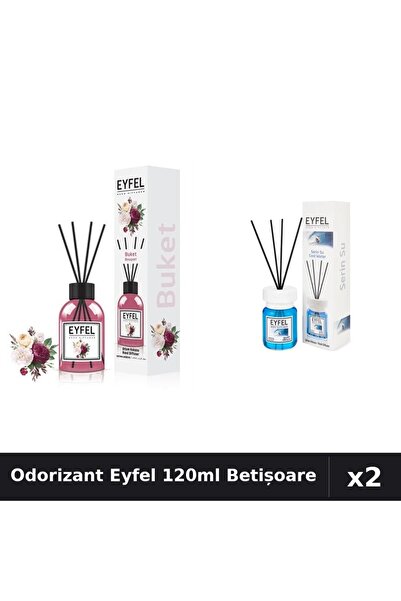 Eyfel Set 2 Odorizant Cameră Betișoare 120ml - Bouquet, Cool Water - Parfum I...