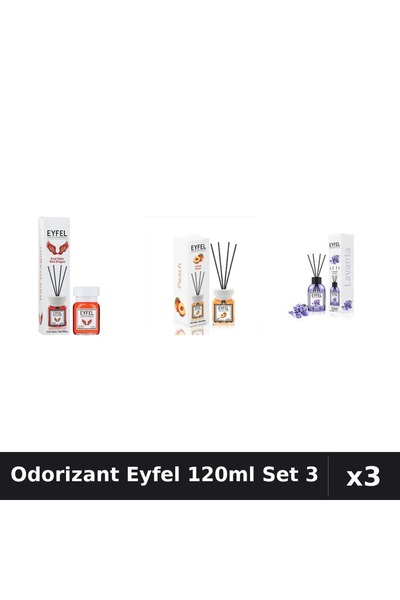 Eyfel Set 3 Odorizant Camera Betisoare 120ml - Lavanda, Piersica, Red Dragon