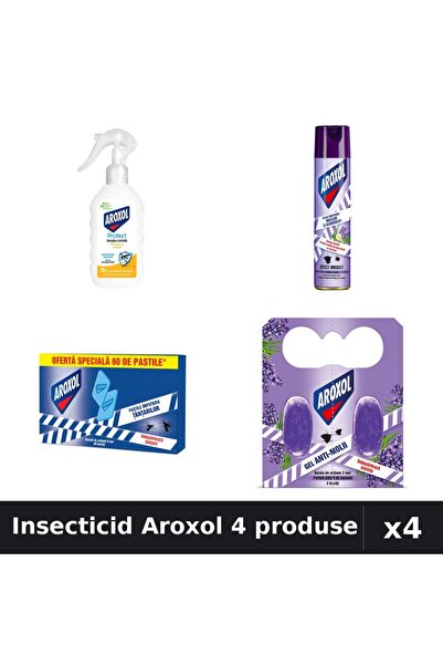 Aroxol Set 4 Insecticid - Loțiune 200ml, Spray 250ml, Spirale 60+2buc - Prote...