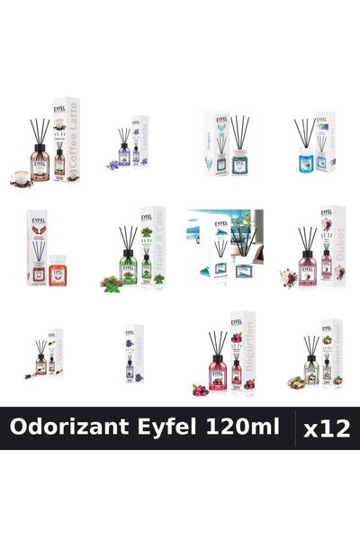 Eyfel Set 12 Odorizante Camera Betisoare - 12 Arome Asortate, 120ml Parfum