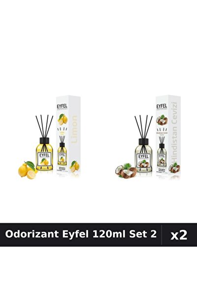 Eyfel Set 2 Odorizant Cameră Betișoare 120ml - Lămâie, Nucă de Cocos