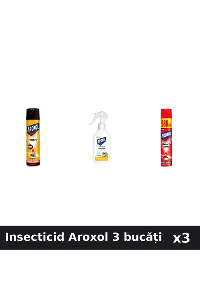 Aroxol Set 3 Insecticid 400ml + 580ml + Loțiune Repelent - Anti Insecte Casa